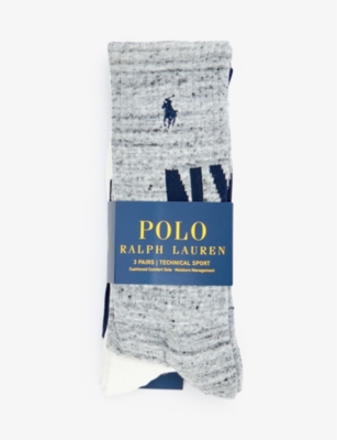 POLO RALPH LAUREN：徽标刺绣品牌嵌花弹力棉混纺袜子 3 双装