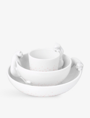 Cartier Porcelain White Baby Panther Three-piece Porcelain Crockery Set