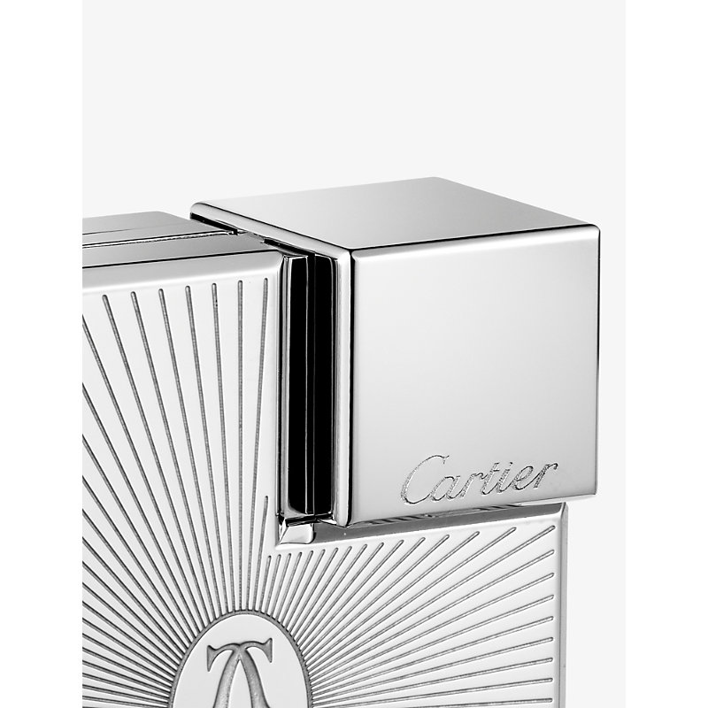 Shop Cartier Double C De  Logo And Sunray Motif Palladium-finish Square Lighter In Grey