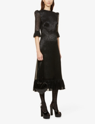 Shop The Vampire's Wife Women's Black The Falconetti Metallic Silk-blend Midi Dress