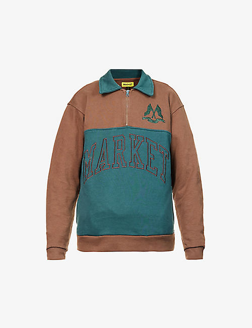 MARKET: Brand-embroidered spread-collar cotton-jersey sweatshirt