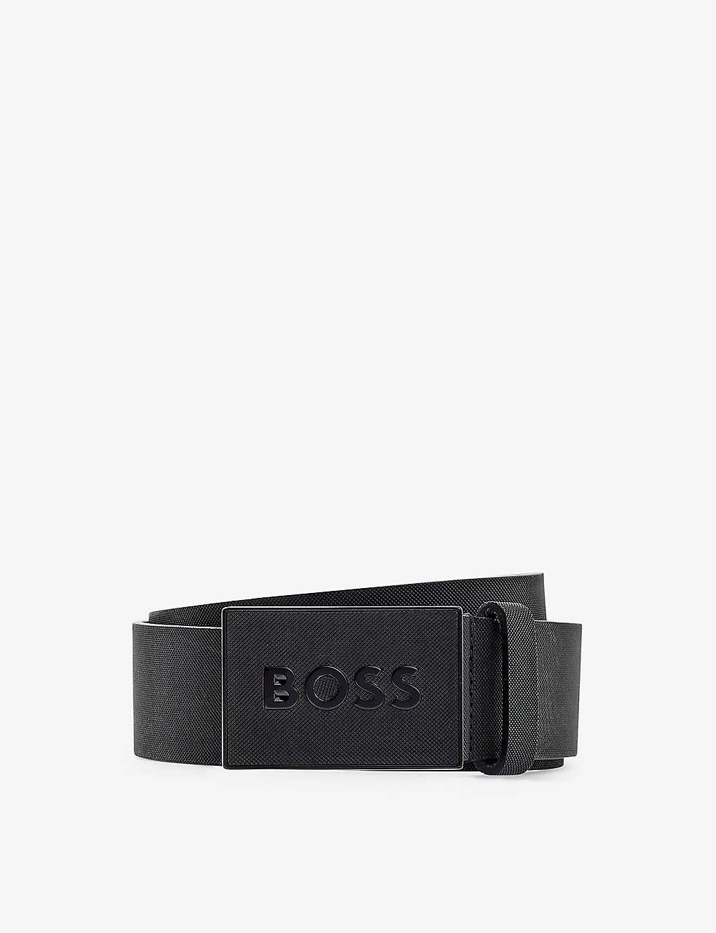 Hugo Boss Boss Mens Black Business Logo-buckle Leather Belt