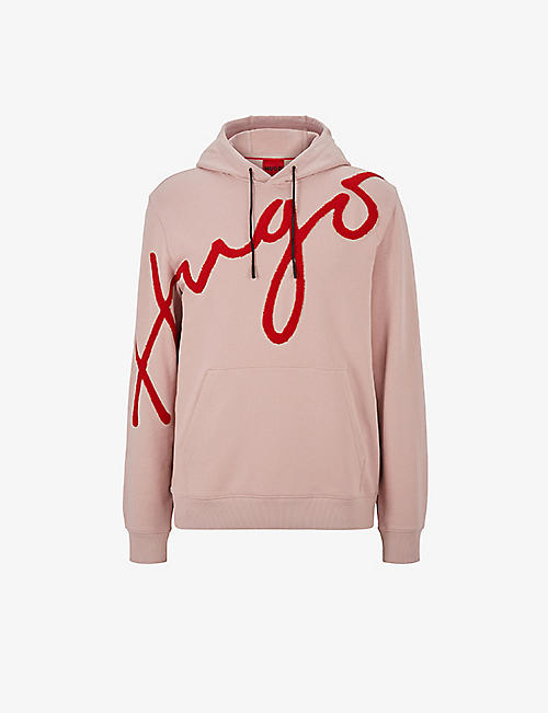 HUGO: Brand-embroidered relaxed-fit cotton hoody