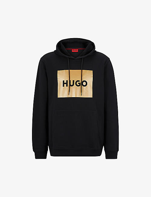 HUGO: Metallic logo-print terry-cotton hoody