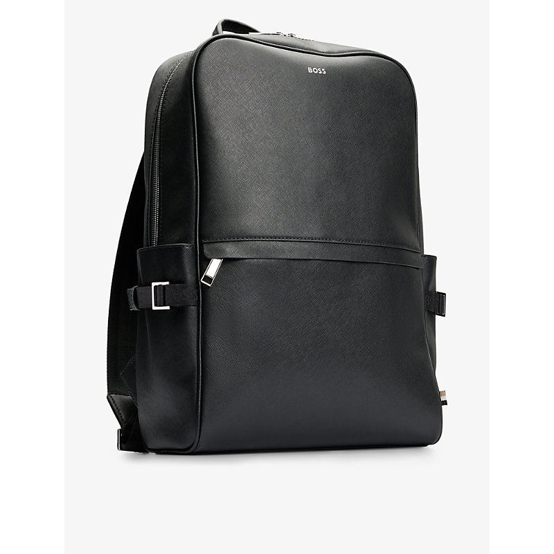 Shop Hugo Boss Boss Men's Black Business Logo-print Leather Backpack
