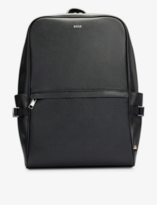 BOSS: Business logo-print leather backpack