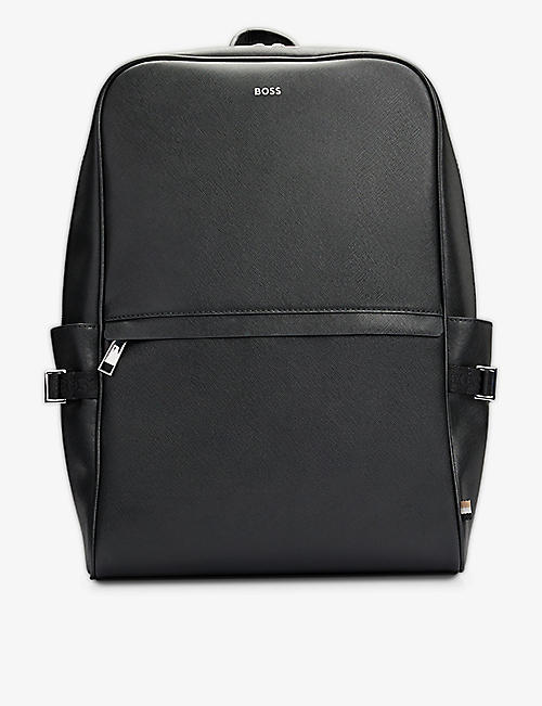 BOSS: Business logo-print leather backpack