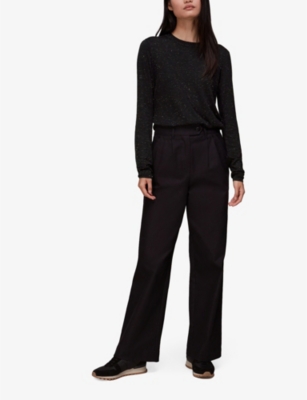 Whistles Womens Black Annie Metallic-weave Woven Top In Black