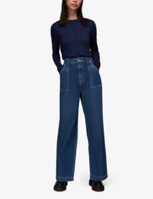 Whistles Annie Metallic-weave Woven Top In Blue