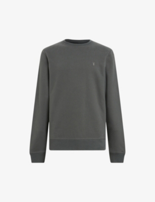 ALLSAINTS ALLSAINTS MEN'S SLATESTONE GRE RAVEN RAMSKULL-EMBROIDERED ORGANIC-COTTON JUMPER 60260483