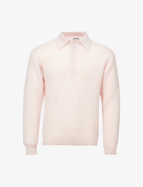 AURALEE: Collared brushed-texture mohair wool-blend polo shirt
