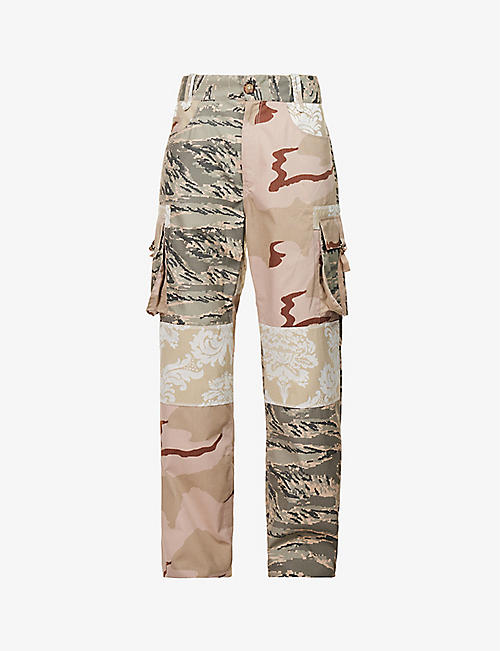 MARINE SERRE: Desert Damask camouflage-pattern relaxed-fit wide-leg cotton-canvas cargo trousers