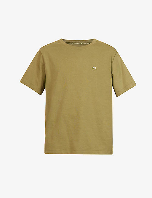 MARINE SERRE: Logo-embroidered crewneck organic-cotton T-shirt