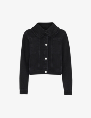Whistles Collared Button Front Cotton Denim Jacket In Black