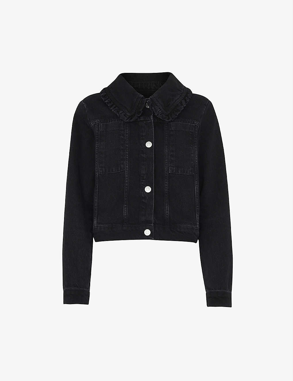 Whistles Collared Button Front Cotton Denim Jacket In Black