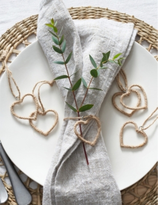 THE WHITE COMPANY: Hanging Heart Jute Decoration Pack Of Six