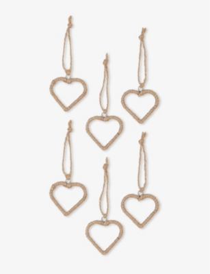 THE WHITE COMPANY: Hanging Heart Jute Decoration Pack Of Six