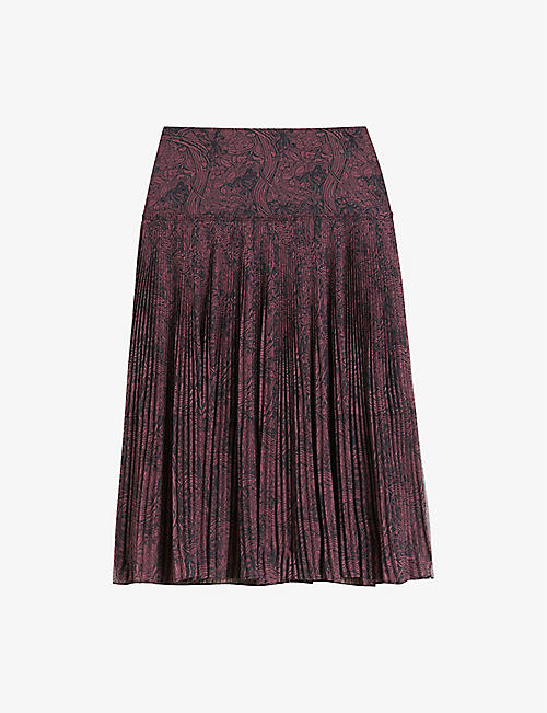 TED BAKER: Emmilia floral-print pleated crepe midi skirt