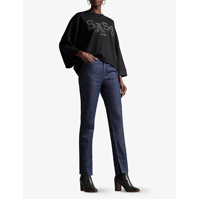 Shop Ted Baker Women's Navy Ebera Slim-fit Mid-rise Stretch-organic Cotton Jeans