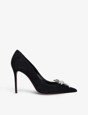 Amina Muaddi Rosie Crystal-embellished Satin Courts In Black