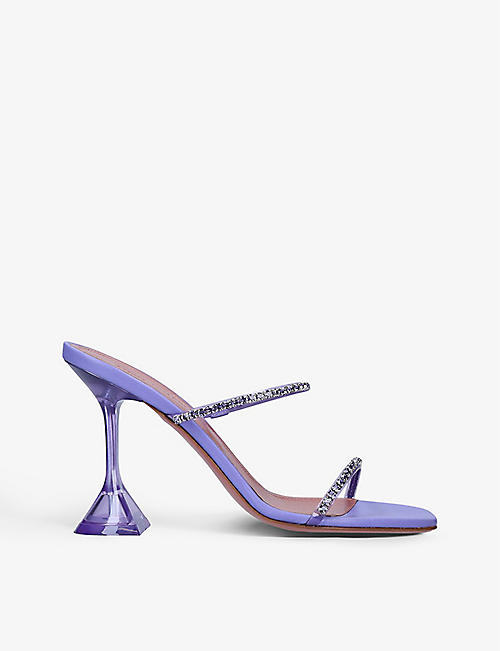 AMINA MUADDI: Gilda Glass crystal-embellished leather heeled mules