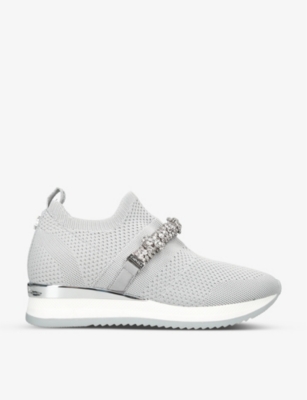 Carvela Womens Grey Janeiro Jewel Crystal-embellished Woven Trainers