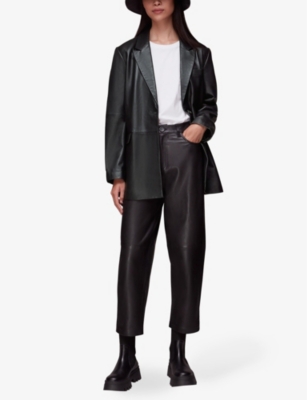 Shop Whistles Women's Black Stina Regular-fit Leather Blazer Jacket