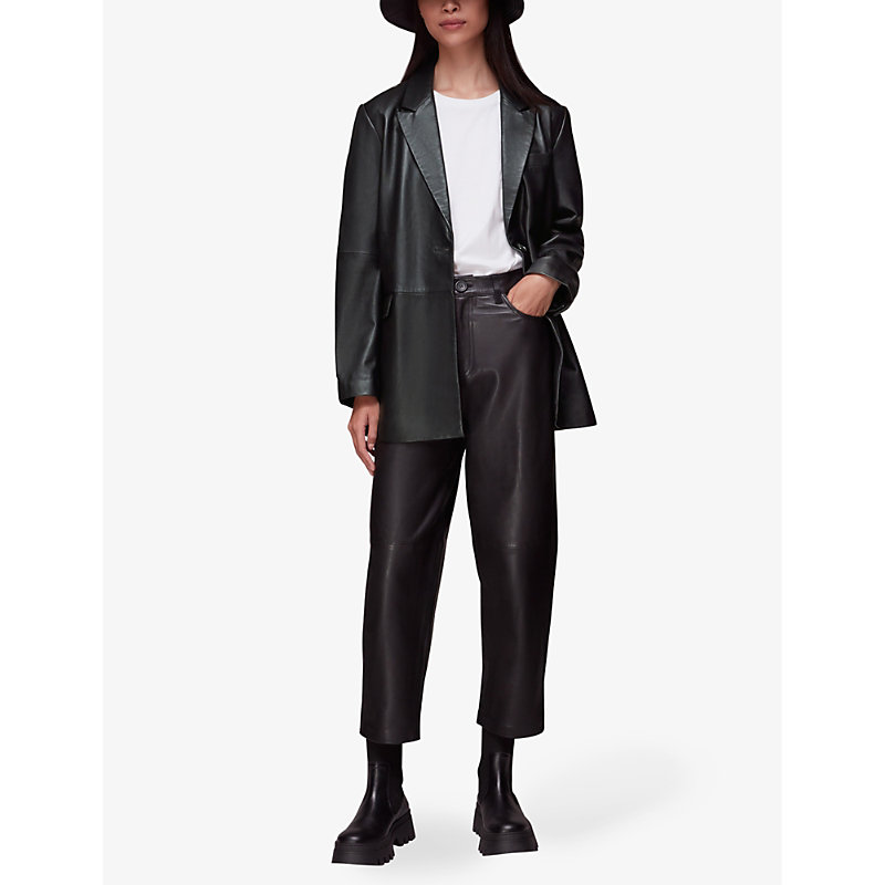 Shop Whistles Women's Black Stina Regular-fit Leather Blazer Jacket