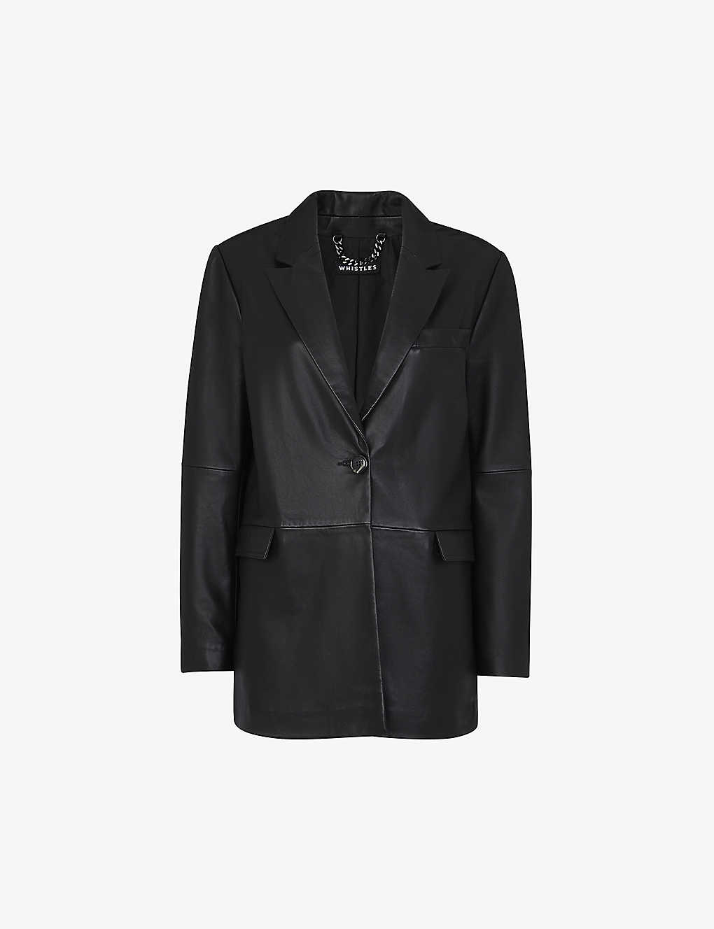 Whistles Womens Black Stina Regular-fit Leather Blazer Jacket