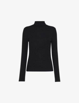 Whistles Essential Turtleneck Ribbed Top In Black