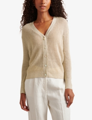 The White Company Womens Oyster V-neckline Sparkle-knit Linen