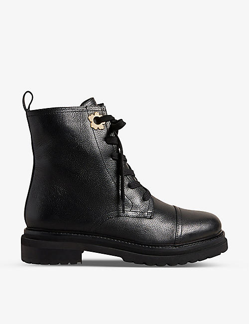 TED BAKER: Darcyo magnolia-eyelet leather biker boots