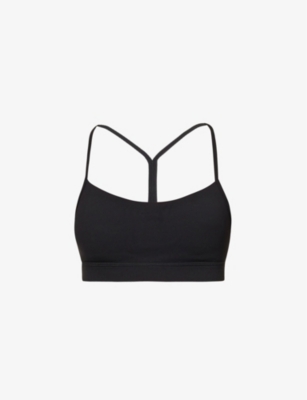 Shop Lululemon Women's Black Flow Y Nulu Stretch-jersey Bra