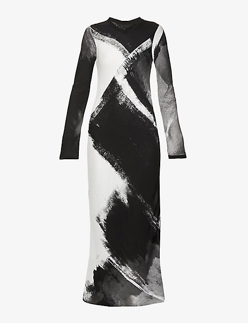 SYMETRIA: Print abstract-print silk-crepe midi dress