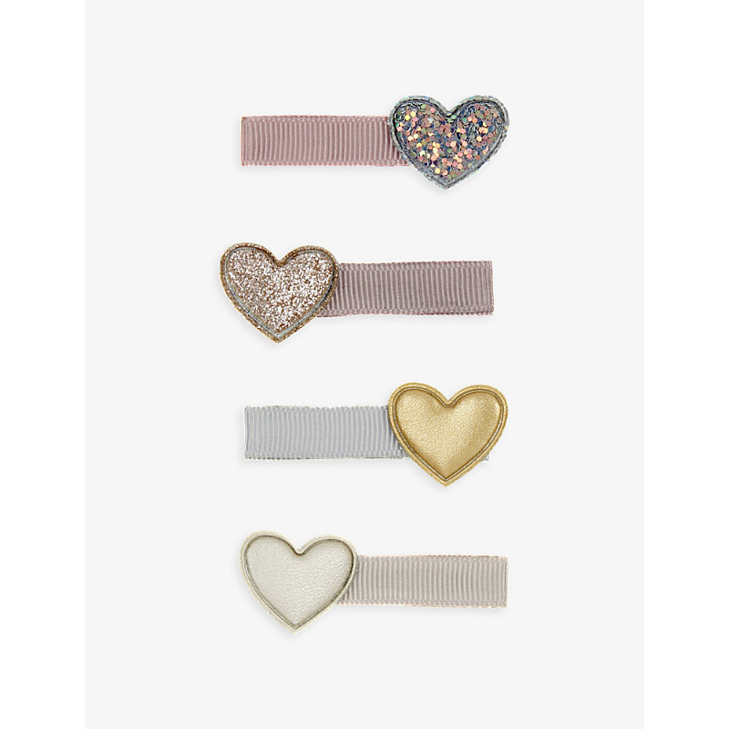 Mimi & Lula Kids' Heart-shaped Woven Hair-clips Pack Of Four In Multi