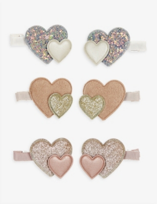 Mimi & Lula Kids' Layered Heart-shaped Woven Hair-clips Pack Of Six In Multi