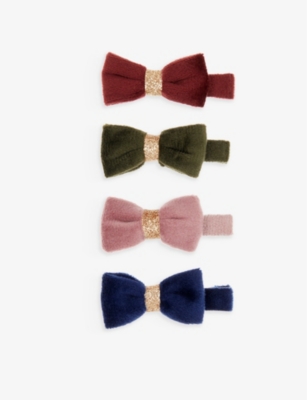 Mimi & Lula Kids' Tinkerbell Velvet Bow Clips Pack Of Four In Multi