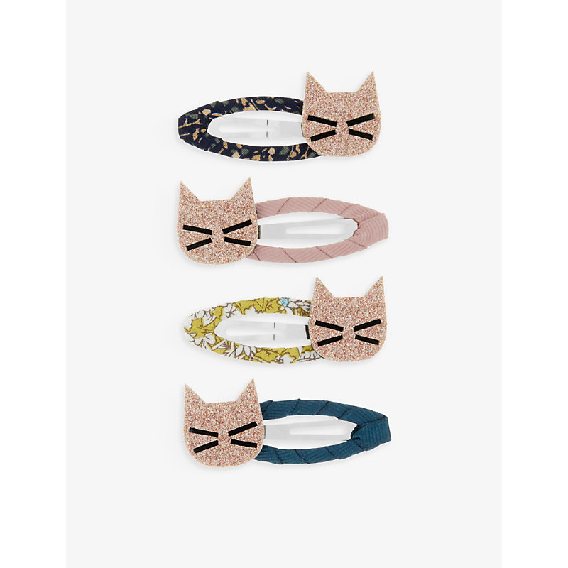 Mimi & Lula Kids' Glitter Kitty Hair Clips Pack Of Four In Multi