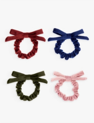 Mimi & Lula Kids' Winter Bow-embellished Hair Scrunchies Pack Of Four In Multi