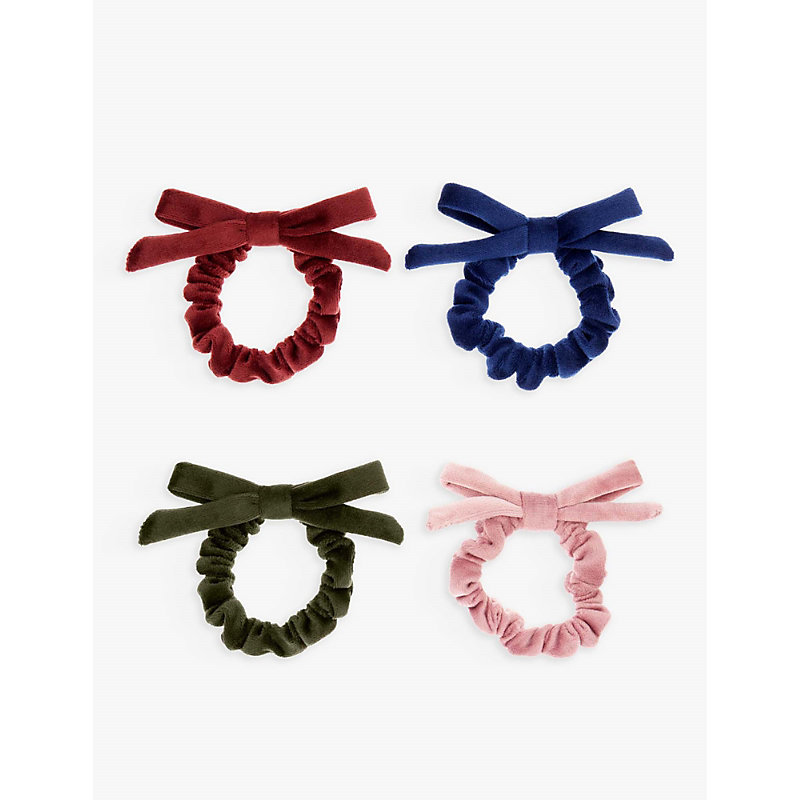 Mimi & Lula Kids' Winter Bow-embellished Hair Scrunchies Pack Of Four In Multi