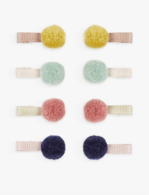 Mimi & Lula Kids' Winter Flora Pom-pom-embellished Hair Clips Pack Of Eight In Multi