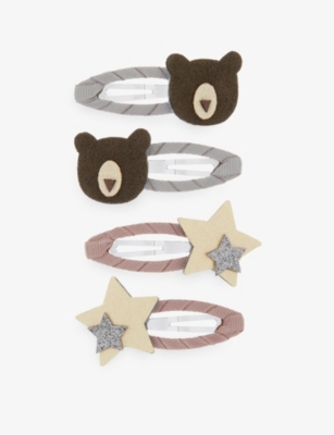 Mimi & Lula Kids' Grizzly Bear Star And Bear-embellished Clips Pack Of Four In Multi