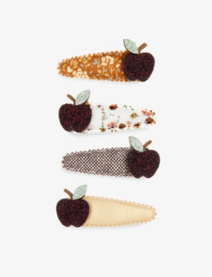 Mimi & Lula Kids' Apple A Day Glitter-embellished Hair Clips Pack Of Four In Multi