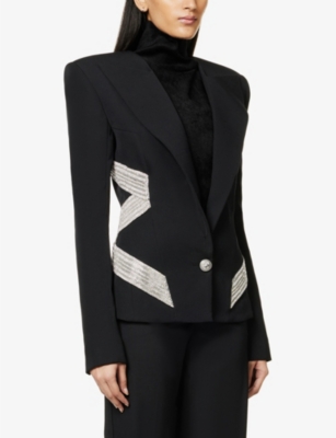 BALMAIN Rhinestone-embellished single-breasted wool jacket