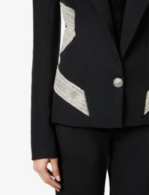 BALMAIN Rhinestone-embellished single-breasted wool jacket