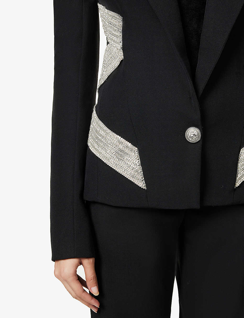 BALMAIN Rhinestone-embellished single-breasted wool jacket