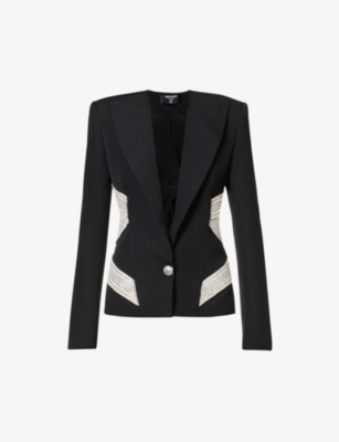 BALMAIN Rhinestone-embellished single-breasted wool jacket