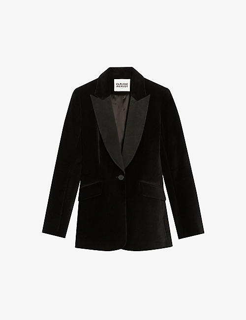 CLAUDIE PIERLOT: Peak-lapel velvet tuxedo jacket