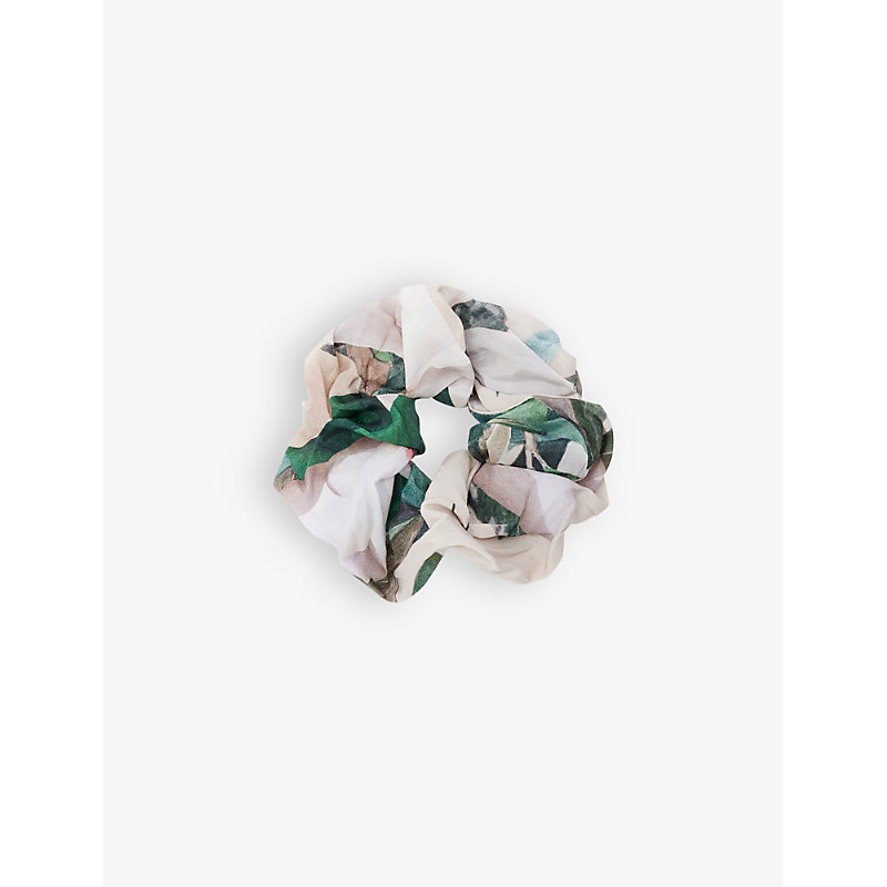 Allsaints Womens Chalk White Alessandra Oversized Floral-print Recycled-polyester Scrunchie