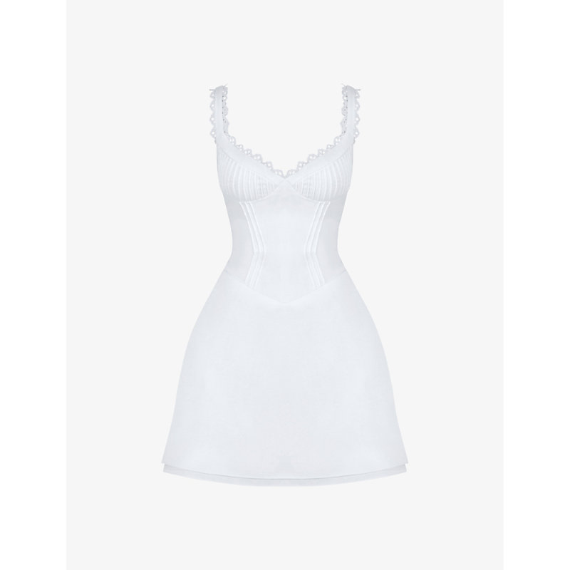 House Of Cb Womens White Tilly Pin-tuck Woven Mini Dress